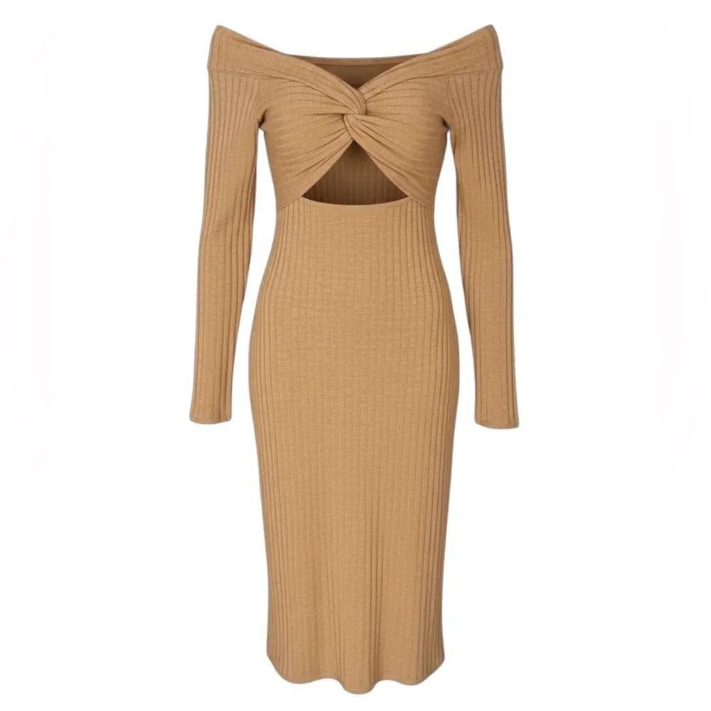 RARE REFORMATIONβOff The Shoulder Sweater Dress in Heathered Orange